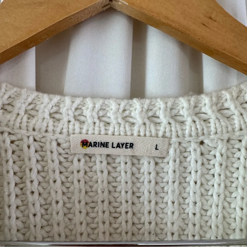Marine Layer Oversized‎ Crew Neck Sweater Ivory Cream Cotton/Wool Fisherman